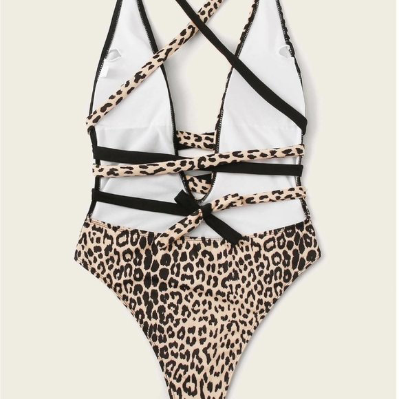 Leopard Tie One Piece Swimsuit Bathing suit - Picture 4 of 8